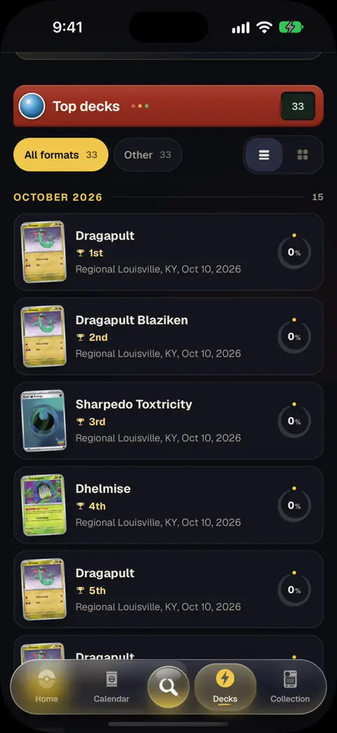 A top deck copied into My decks, with the deck builder and Quick check